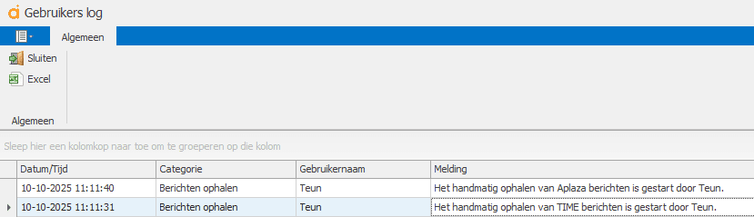 ADN berichten in gebruikerslog