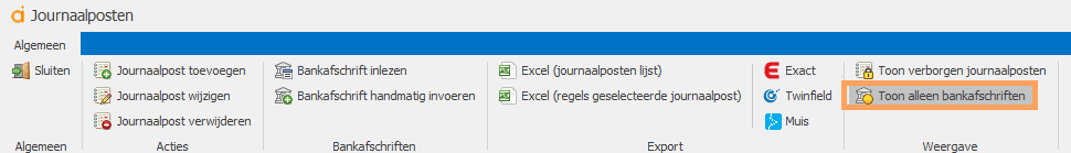 alleen bankafschriften tonen in journaalposten overzicht