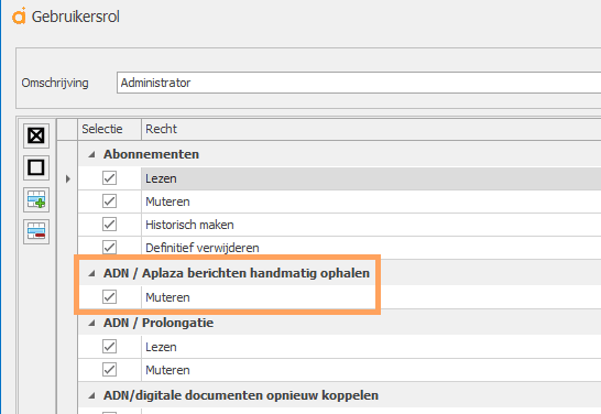gebruikersrol voor ophalen ADN berichten