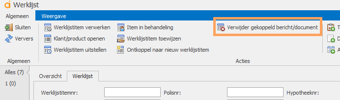 Werklijst verwijder gekoppeld bericht of document