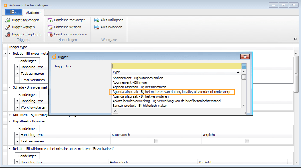 automatische handeling agenda aanpassen