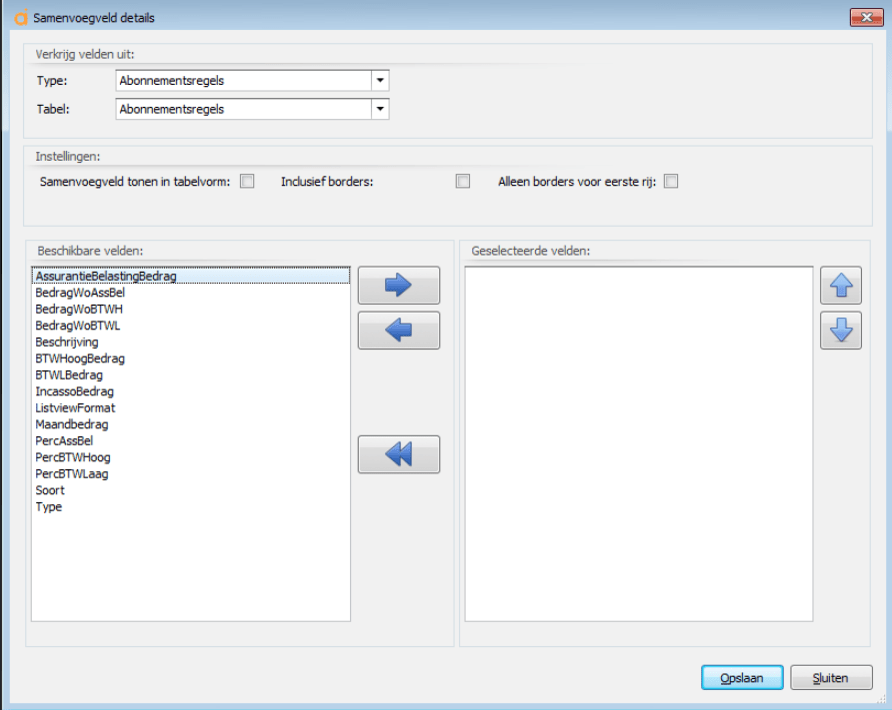samenvoegveld details voor abonnementen