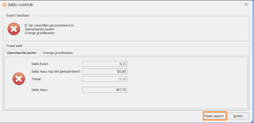 saldo controle journaalposten export